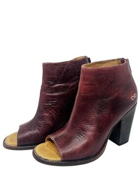 BED STU Peep Toe Heeled Ankle Booties Sz 7.5 Leather Mahogany Brown Westen Boho